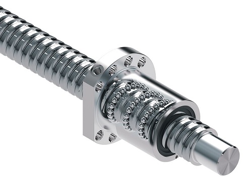 Identyfikacja obiektu: Fotografia produktowa przedstawiająca pojedynczą, kołnierzową nakrętkę mechanizmu śruby kulowo-tocznej (ball screw nut) marki Bosch Rexroth, z serii FEM-E (Flanged single nut).  Wygląd i budowa komponentu:  Kształt i materiał: Produkt wykonany jest z masywnej, precyzyjnie obrobionej stali łożyskowej o jasnym, metalicznym połysku (stal polerowana/szlifowana). Gł&oacute;wną część stanowi masywny, cylindryczny korpus (tuleja).  Kołnierz montażowy: Na jednym z końc&oacute;w cylindrycznego korpusu znajduje się wyraźny, zintegrowany kołnierz (często okrągły, z jednym lub dwoma obustronnie ściętymi bokami/spłaszczeniami &ndash; w zależności od konkretnego rozmiaru wg normy DIN).  Otwory montażowe: W kołnierzu wywiercone są r&oacute;wnomiernie rozmieszczone otwory przelotowe (zazwyczaj 4 lub 6, z pogłębieniem pod łby śrub imbusowych), służące do przykręcenia nakrętki do ruchomego elementu maszyny.  Wnętrze i uszczelnienia: W osi nakrętki widoczny jest otw&oacute;r przelotowy z gwintem, wewnątrz kt&oacute;rego znajduje się zarys bieżni dla kulek stalowych. Na obu skrajnych końcach otworu widoczne są zamontowane czarne, zintegrowane zgarniacze z tworzywa sztucznego (uszczelnienia chroniące wnętrze nakrętki przed brudem).  System smarowania: Na kołnierzu lub na powierzchni bocznej widoczny jest mały, gwintowany otw&oacute;r smarowniczy (często z wkręconą stalową lub mosiężną smarowniczką stożkową do podawania smaru).  Oznaczenia techniczne: Na obwodzie kołnierza lub na cylindrycznym korpusie widoczny jest laserowy grawer zawierający logo Bosch Rexroth, kod typu FEM-E, średnicę i skok gwintu oraz unikalny numer katalogowy produktu.  Tło i kompozycja: Zdjęcie techniczne o wysokim kontraście, wykonane na jednolitym (białym lub jasnoszarym) tle. Detal najczęściej ujęty w rzucie izometrycznym (pod kątem 45 stopni), co pozwala wyraźnie wyeksponować zar&oacute;wno profil kołnierza z otworami montażowymi, jak i długość cylindrycznego korpusu.
