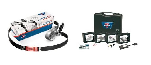 Obraz jest ucieleśnieniem niemieckiej inżynierii, precyzji i kompleksowej oferty w dziedzinie techniki napęd&oacute;w pasowych, kt&oacute;re są synonimami marki OPTIBELT. Kompozycja łączy w sobie solidny, techniczny wizerunek całego asortymentu produkt&oacute;w (pasy klinowe, zębate, koła) z profesjonalizmem i dostępnością, jakie budzi autoryzowany polski dystrybutor DAKAM. Dominują w niej ikoniczne barwy OPTIBELT &ndash; głęboki błękit, czerwień i biel &ndash; oraz czerń samych pas&oacute;w. W centrum uwagi, na czystej, industrialnej powierzchni (np. metalowym stole warsztatowym lub białym tle), znajduje się starannie zaaranżowany zestaw flagowych produkt&oacute;w OPTIBELT, kt&oacute;ry wizualnie demonstruje "asortyment": &bull;	Pasy klinowe wysokiej wydajności: Prezentowany jest solidny pas klinowy, np. z serii RED POWER (z charakterystycznym czerwonym grzbietem) lub standardowy optibelt SK (z niebieską etykietą). &bull;	Pasy zębate (Timing Belts): o	Gumowe: Obok leży precyzyjny pas zębaty gumowy (np. OMEGA lub DELTA), symbolizujący napędy synchroniczne. o	Poliuretanowe: Dla kontrastu, w kompozycji znajduje się r&oacute;wnież biały lub przezroczysty pas poliuretanowy (np. ALPHA), co podkreśla r&oacute;żnorodność materiałową. &bull;	Koła pasowe: Uzupełnieniem zestawu jest solidne, metalowe koło pasowe (klinowe lub zębate), co komunikuje dostępność kompletnych rozwiązań napędowych (pas + koło). &bull;	Marka Premium: Na grzbiecie każdego pasa widoczne jest wyraźne, białe lub ż&oacute;łte oznaczenie z logo "optibelt" oraz często z napisem "Made in Germany". Tło jest subtelnie rozmyte (efekt bokeh), ale jednoznacznie wskazuje na profesjonalną, wielkoskalową dystrybucję na terenie Polski: &bull;	Nowoczesny magazyn DAKAM: W tle widać rzędy wysokich regał&oacute;w magazynowych, wypełnionych uporządkowanymi, oryginalnymi, niebiesko-białymi opakowaniami (tulejami) OPTIBELT. Duża ilość towaru na stanie wizualnie potwierdza status "sprawdzonego dystrybutora". &bull;	Logo Dystrybutora: W dyskretnym, ale widocznym miejscu umieszczone jest logo DAKAM, z dopiskiem "Autoryzowany Dystrybutor OPTIBELT", co buduje jego markę jako zaufanego partnera w dziedzinie techniki napędowej. Obraz niesie jasny komunikat: "Jako autoryzowany polski dystrybutor DAKAM, posiadamy na stanie pełen asortyment oryginalnych, niemieckich pas&oacute;w napędowych (klinowych, zębatych, wielorowkowych) i k&oacute;ł pasowych OPTIBELT".