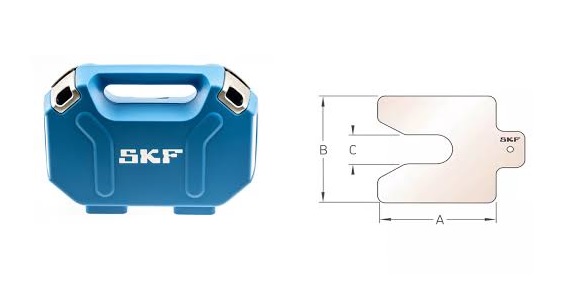 Obraz jest kompleksową i flagową prezentacją produktu, ukazującą zestaw SKF TMAS 510 jako ostateczne, najbardziej wszechstronne rozwiązanie do osiowania maszyn. Kompozycja jest profesjonalna, zorganizowana i techniczna. Dominują w niej lśniące metaliczne odcienie stali nierdzewnej podkładek, kt&oacute;re kontrastują z ciemną, wytrzymałą walizką. Całość emanuje precyzją, kompletnością i gotowością na każde wyzwanie w utrzymaniu ruchu.  Pierwszy plan &ndash; Kompletne i uniwersalne rozwiązanie do osiowania:  W centrum uwagi znajduje się solidna, otwarta walizka transportowa, kt&oacute;ra w pełni eksponuje imponującą i uporządkowaną zawartość zestawu. Kluczowe elementy to:  Wytrzymała walizka: Ciemna, przemysłowa walizka z wyraźnie widocznym białym logo "SKF" oraz oznaczeniem modelu "TMAS 510". Jej otwarta forma zaprasza do zapoznania się z najbogatszym zestawem w serii.  Imponujący zestaw 510 podkładek: Wnętrze walizki, wyłożone specjalnie wyprofilowaną pianką lub przegr&oacute;dkami, zawiera aż 510 podkładek precyzyjnych w czterech r&oacute;żnych rozmiarach, co jest gł&oacute;wnym wyr&oacute;żnikiem tego flagowego zestawu:  50 x 50 mm: Do małych maszyn i precyzyjnych regulacji.  75 x 75 mm: Uniwersalny rozmiar do większości standardowych silnik&oacute;w i pomp.  100 x 100 mm: Do większych maszyn przemysłowych.  120 x 120 mm: Do dużych i ciężkich maszyn, gdzie wymagana jest większa powierzchnia podparcia.  Perfekcyjna organizacja: Każdy rozmiar podkładki ma swoją dedykowaną, wyraźnie oznaczoną sekcję, a w niej poszczeg&oacute;lne stosy są uporządkowane według dziesięciu r&oacute;żnych grubości (od 0,05 mm do 2,00 mm). Taki układ wizualnie komunikuje profesjonalizm oraz łatwość i szybkość doboru odpowiedniej podkładki w każdych warunkach.  Najwyższa jakość wykonania: Podkładki, wykonane z wysokogatunkowej stali nierdzewnej, lśnią w studyjnym oświetleniu. Na każdej z nich widoczne jest precyzyjne, laserowo grawerowane oznaczenie grubości i wymiaru, co eliminuje pomyłki. Charakterystyczne wycięcie ułatwiające montaż jest dobrze widoczne na każdym stosie.  Tło i branding:  Tło jest neutralne (np. białe lub jasnoszare), aby nie odwracać uwagi od bogactwa zestawu. Gł&oacute;wne elementy brandingowe to logo SKF na walizce oraz oznaczenia na samych podkładkach, co jest gwarancją autentyczności i najwyższej jakości.  Przesłanie i hasło reklamowe (optymalizacja SEO):  Obraz niesie jasny komunikat o kompletności, wszechstronności i profesjonalizmie. Skierowany jest do technik&oacute;w utrzymania ruchu, firm serwisowych i dużych zakład&oacute;w przemysłowych, kt&oacute;re potrzebują jednego, uniwersalnego zestawu do osiowania maszyn o praktycznie każdych gabarytach.