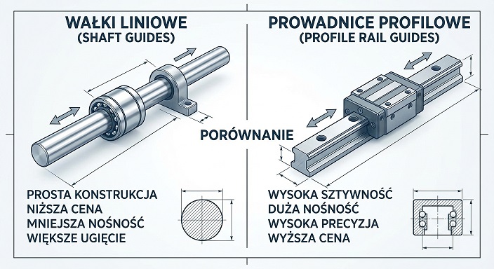 Prowadnice szynowe czy wałki liniowe? Co wybrać do precyzyjnych aplikacji?